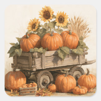 Ländliche Herbstsonnenblumen-Kürbisernte Quadratischer Aufkleber