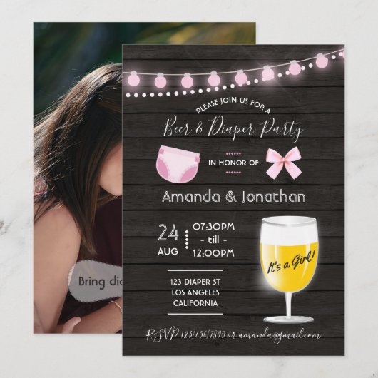 Ländliche Hinterhof-Bier-und-Windel-Baby-Party für Einladung (Vorne/Hinten)