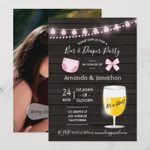 Ländliche Hinterhof-Bier-und-Windel-Baby-Party für Einladung