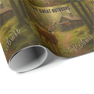 Ländliche Hirschjagd-Hütte Wald-Signatur-Name Geschenkpapier