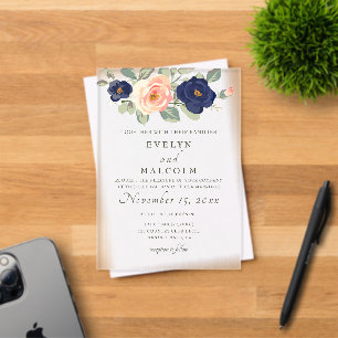 Ländliche Hochzeit in Navyblau und Pfirsich Blumen Acryleinladungen