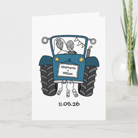 Ländliche Hochzeit mit blauem Traktor Karte (Vorderseite)