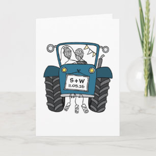 Ländliche Hochzeit mit blauem Traktor Karte