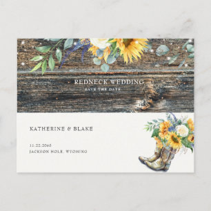 Ländliche Hochzeit mit Sonnenblumen - Save the Dat Ankündigungspostkarte