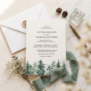 Ländliche Hochzeitseinladung mit Immergrünem Baum  Einladung