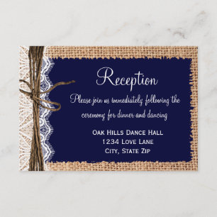 Ländliche Hochzeitsempfangskarten aus grobem Jute Begleitkarte