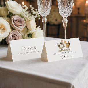 Ländliche Hochzeitsplatzkarte für Gäste mit Huhn-M Tischnummer