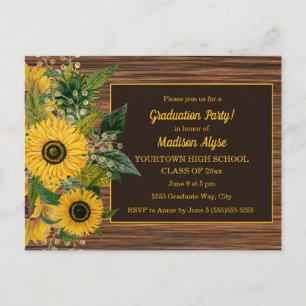Ländliche Holz-Gelbe Sonnenblumen-Abschlussfeier Postkarte