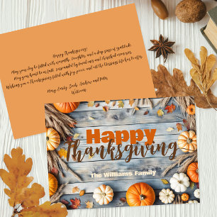 Ländliche Holz Orange Kürbisse Familie Thanksgivin Feiertagskarte