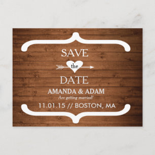 Ländliche Holz-Save-the-Date-Postkartenankündigung Ankündigungspostkarte