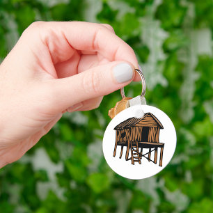 Ländliche Holzhütte Traditionelle Hütte auf Stelze Schlüsselanhänger