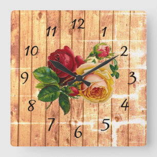 Ländliche Holzrose Quadratische Wanduhr