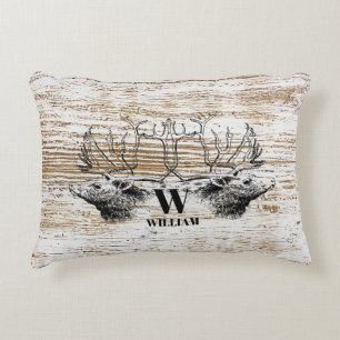 Ländliche Holzstruktur-Hirsch-Wald-Monogramm Dekokissen