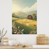 Ländliche Hütte mit Wildblumen Poster (Küche)