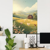 Ländliche Hütte mit Wildblumen Poster (Heimbüro)