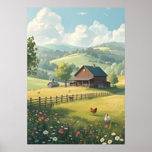 Ländliche Hütte mit Wildblumen Poster (Vorne)