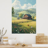 Ländliche Hütte mit Wildblumen Poster (Küche)