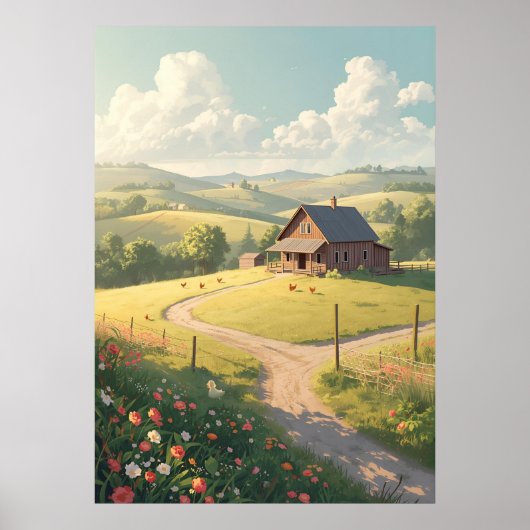 Ländliche Hütte mit Wildblumen Poster (Vorne)