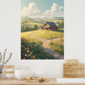 Ländliche Hütte mit Wildblumen Poster (Küche)