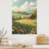 Ländliche Hütte mit Wildblumen Poster (Küche)