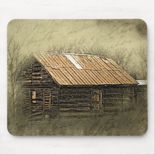 Ländliche Hütte Vintage verwitterte Postkarte Mousepad