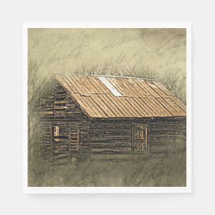 Ländliche Hütte Vintage verwitterte Postkarte Serviette