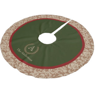 Ländliche Hütten-Damask-Monogramm-Familienname Polyester Weihnachtsbaumdecke