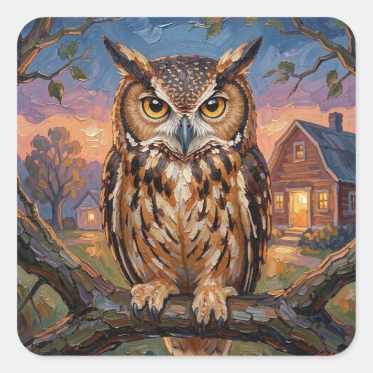 Ländliche Impasto-Uhu Quadratischer Aufkleber (Vorderseite)