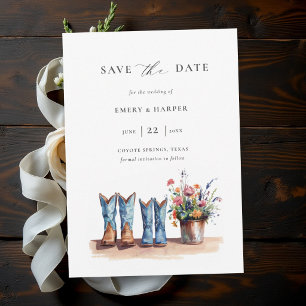 Ländliche Jeansstiefel Wildblumen Rustikale Hochze Save The Date