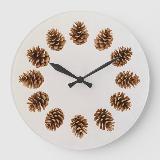 Ländliche Kiefernzapfen Große Wanduhr (Vorderseite)
