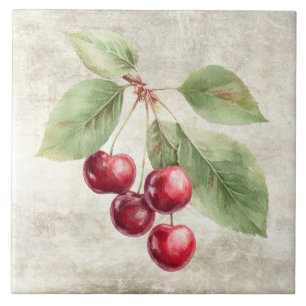 Ländliche Kirschen Aquarell-Früchte Fliese