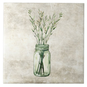 Ländliche Kräuter in einer Vintage-Glas Fliese
