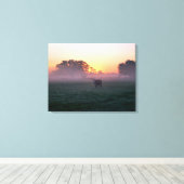 Ländliche Kuh in der Sunrise Mist 3-Panel-Leinwand Leinwanddruck (Insitu (Holzboden))