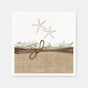 Ländliche Küstenstrand Seestern Jute & Grünpflanze Serviette