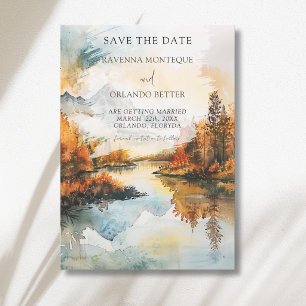 Ländliche Landschaft Bergsee Herbsthochzeit Save The Date