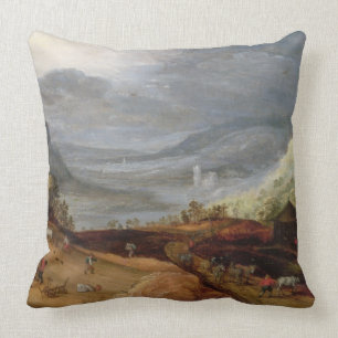 Ländliche Landschaft mit einem Bauern, der Pferde Kissen