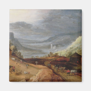 Ländliche Landschaft mit einem Bauern, der Pferde, Magnet