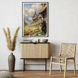 Ländliche Lebensgefahr Wasserfarbe mit Girl im Blu Poster