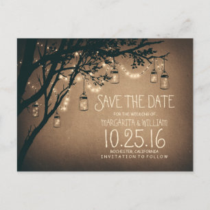 ländliche Lichter im Mason- Glas Save-the-Date Ankündigungspostkarte