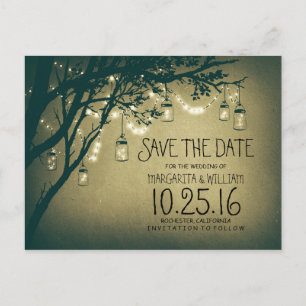 ländliche Lichter im Mason- Glas Save-the-Date Ankündigungspostkarte