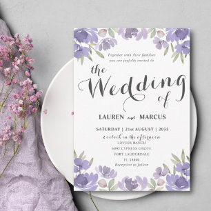 Ländliche lila florale Eukalyptus-Hochzeit Einladung