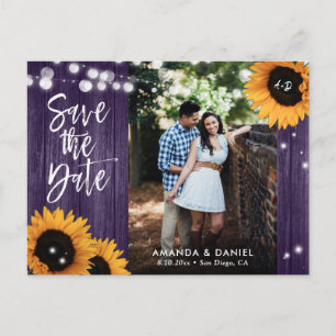 Ländliche lila Sonnenblume Save The Date Postkarte