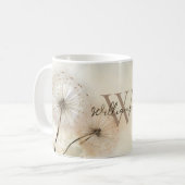 Ländliche Löwenzahn-Monogramm Kaffeetasse (Vorderseite Links)