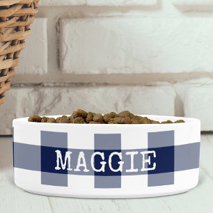 Ländliche Navyblaue Gingham-Karo-Personalisierung Napf