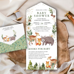 Ländliche niedliche Waldtiere Babyparty All In One Einladung