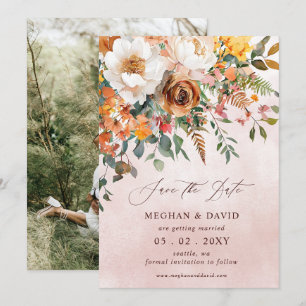 Ländliche Orange Florale Herbst Foto Save The Date