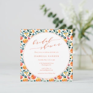 Ländliche Orange-Wasserfarbe-Floral-Braut-Party Einladung