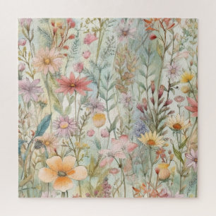 Ländliche Pastell-Wildblumen Sage Green  Puzzle