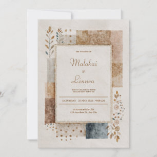 Ländliche Patchwork Jute Goldfolie Volks Hochzeit Einladung