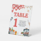 Ländliche Picknick-Gingham-BBQ-Tischnummern Sockelschild (Vorderseite)